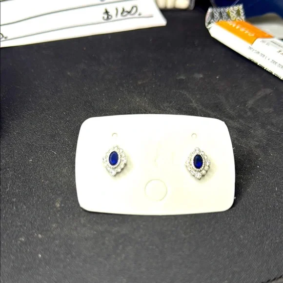 Elegant Sparkly Silver and Blue Stud Earrings with Cubic zirconia’s New on Card - Picture 3 of 5